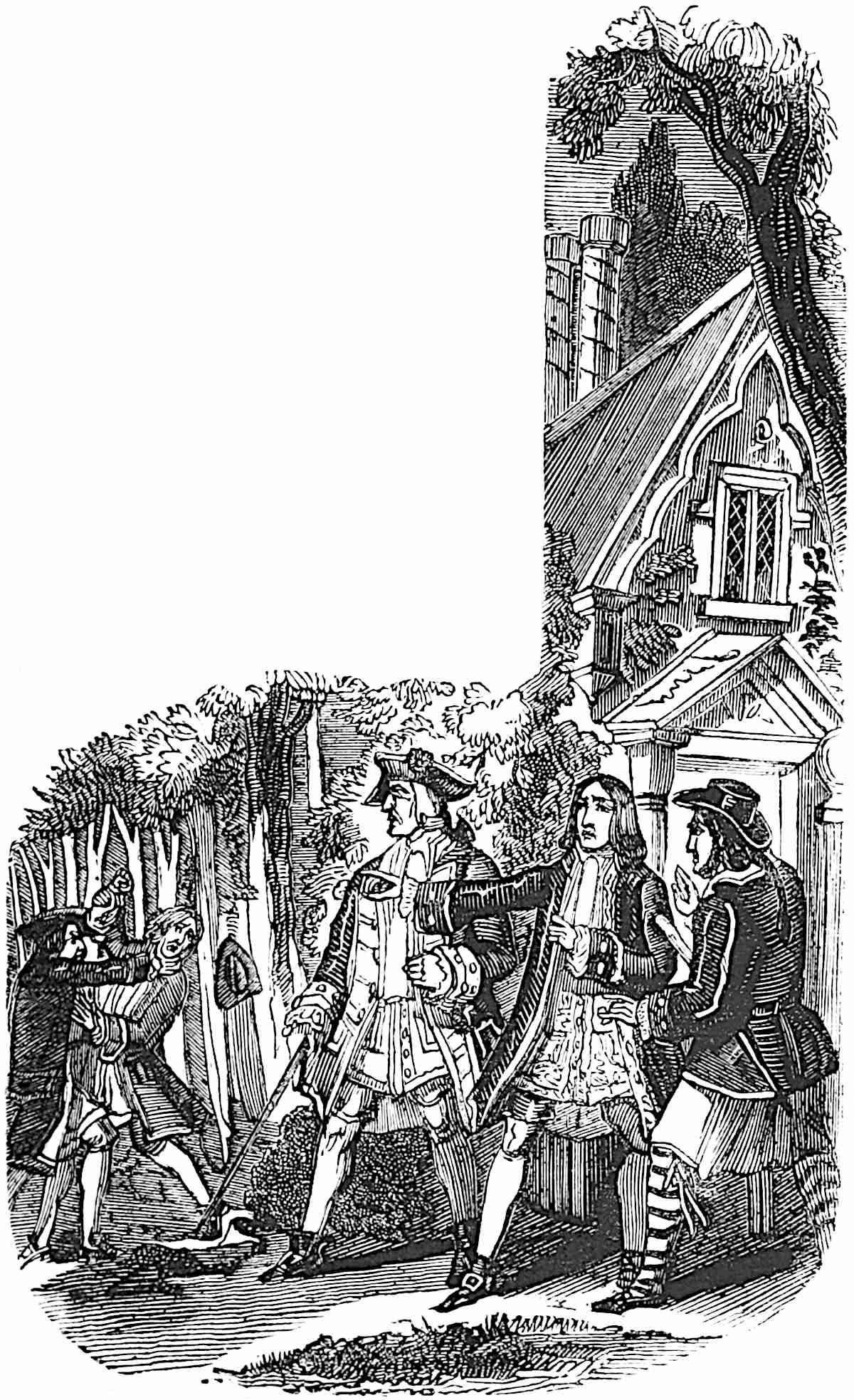Sir Varney struggles with Marchdale, observed by George, Jack, and the admiral.