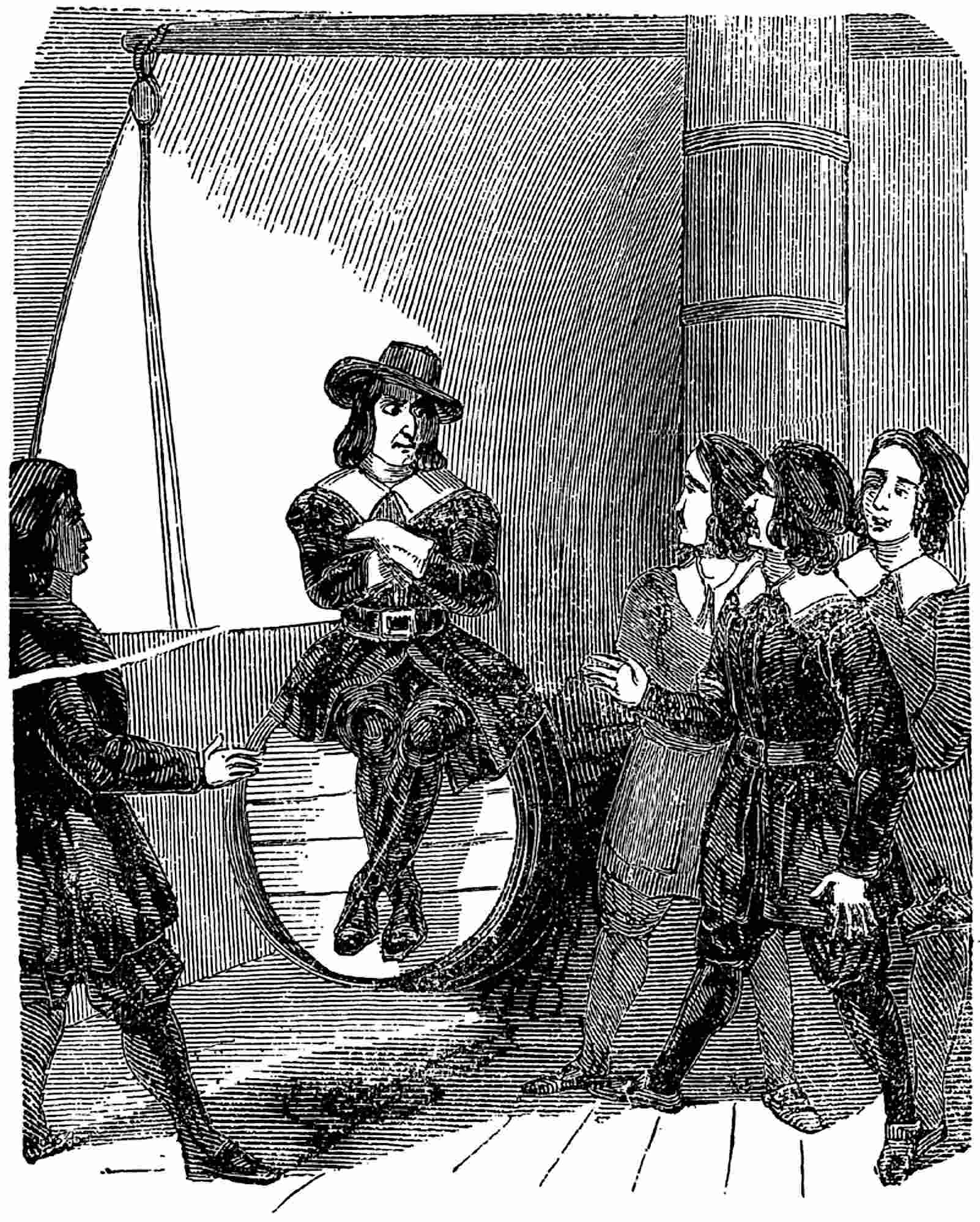 The sudden appearance of the unknown visitant to the
    sailors.