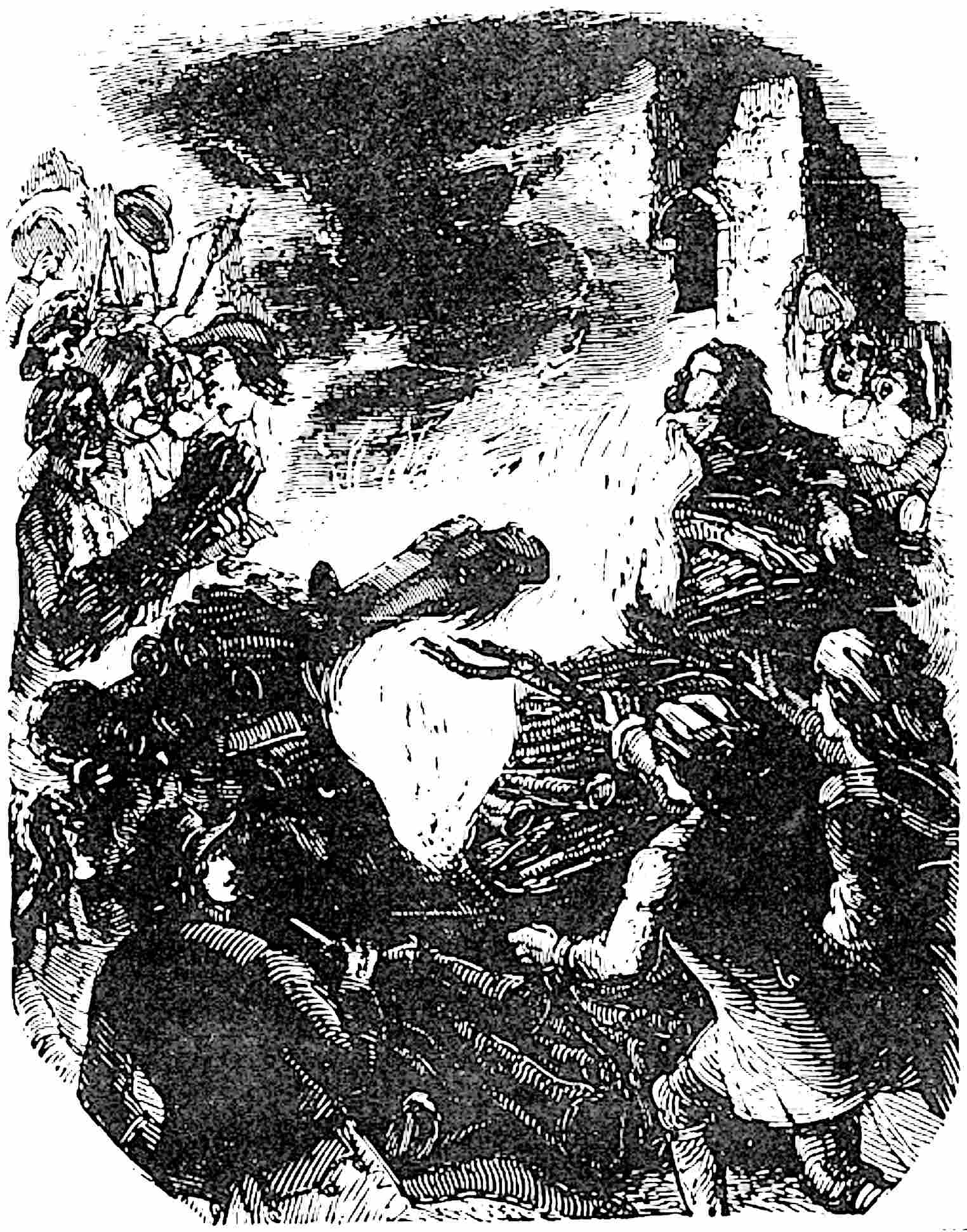 The burning of Marchdale’s body by the mob.