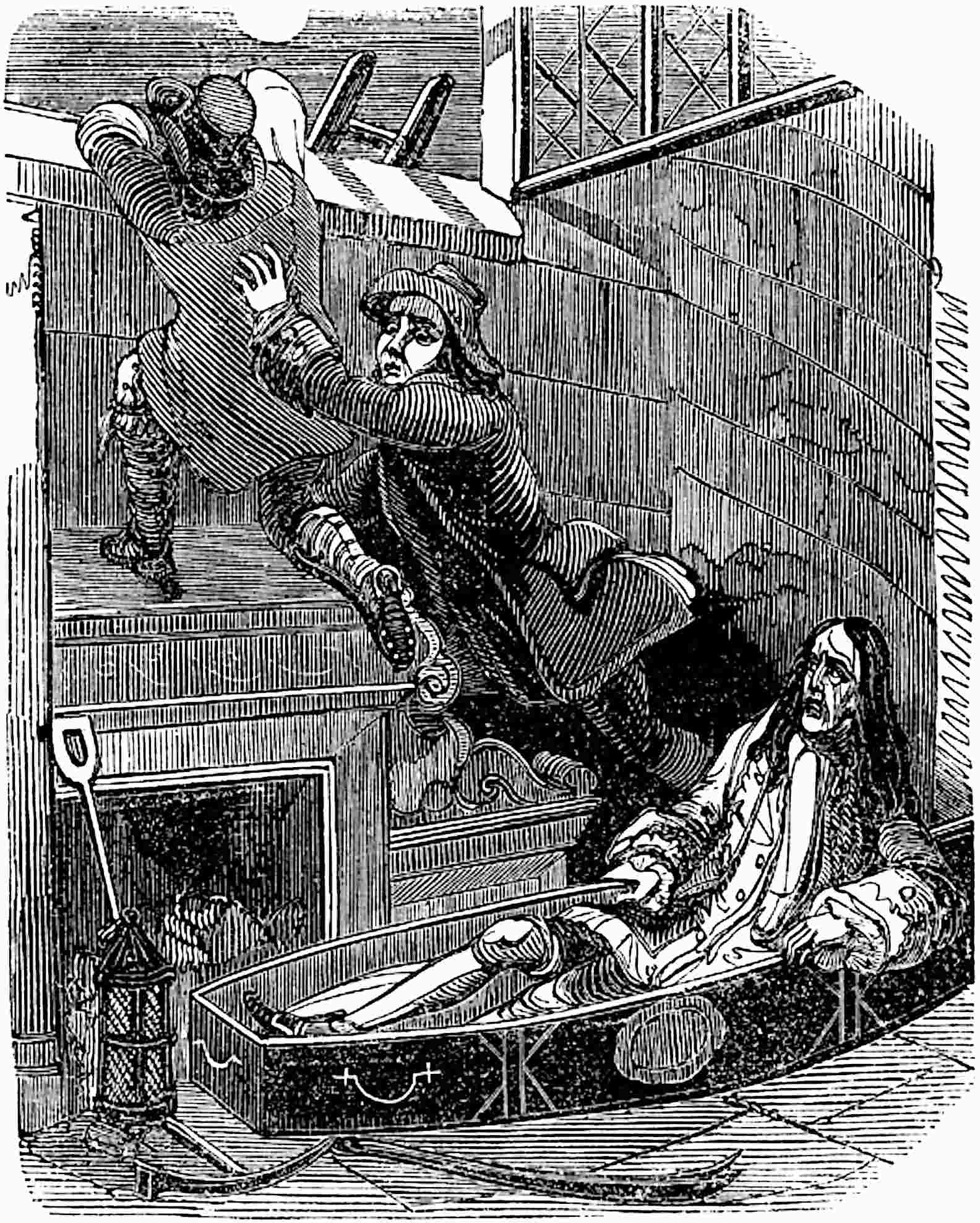 The vampyre rises from his coffin, while the robbers flee