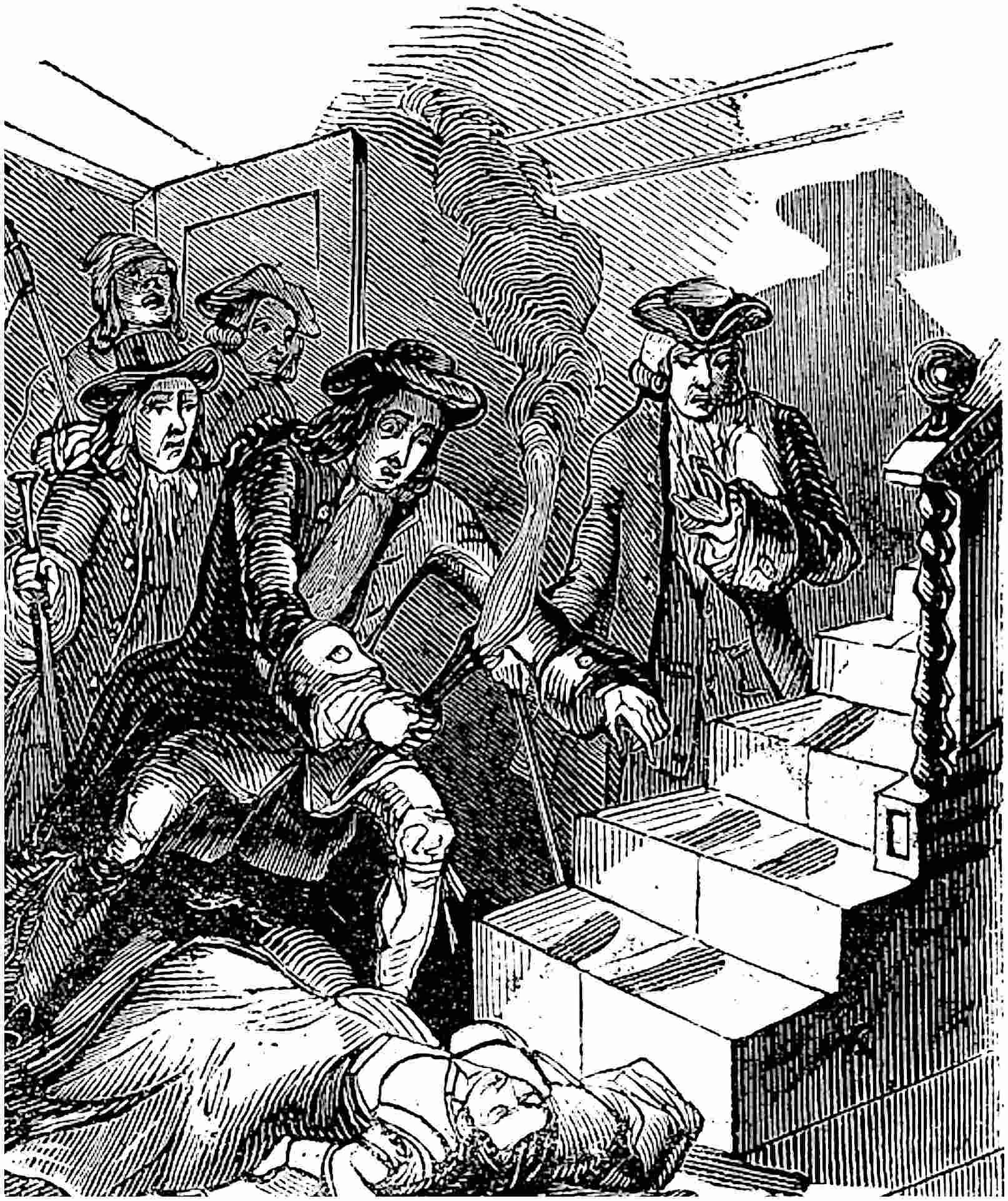 The crowd finds the nurse’s corpse.