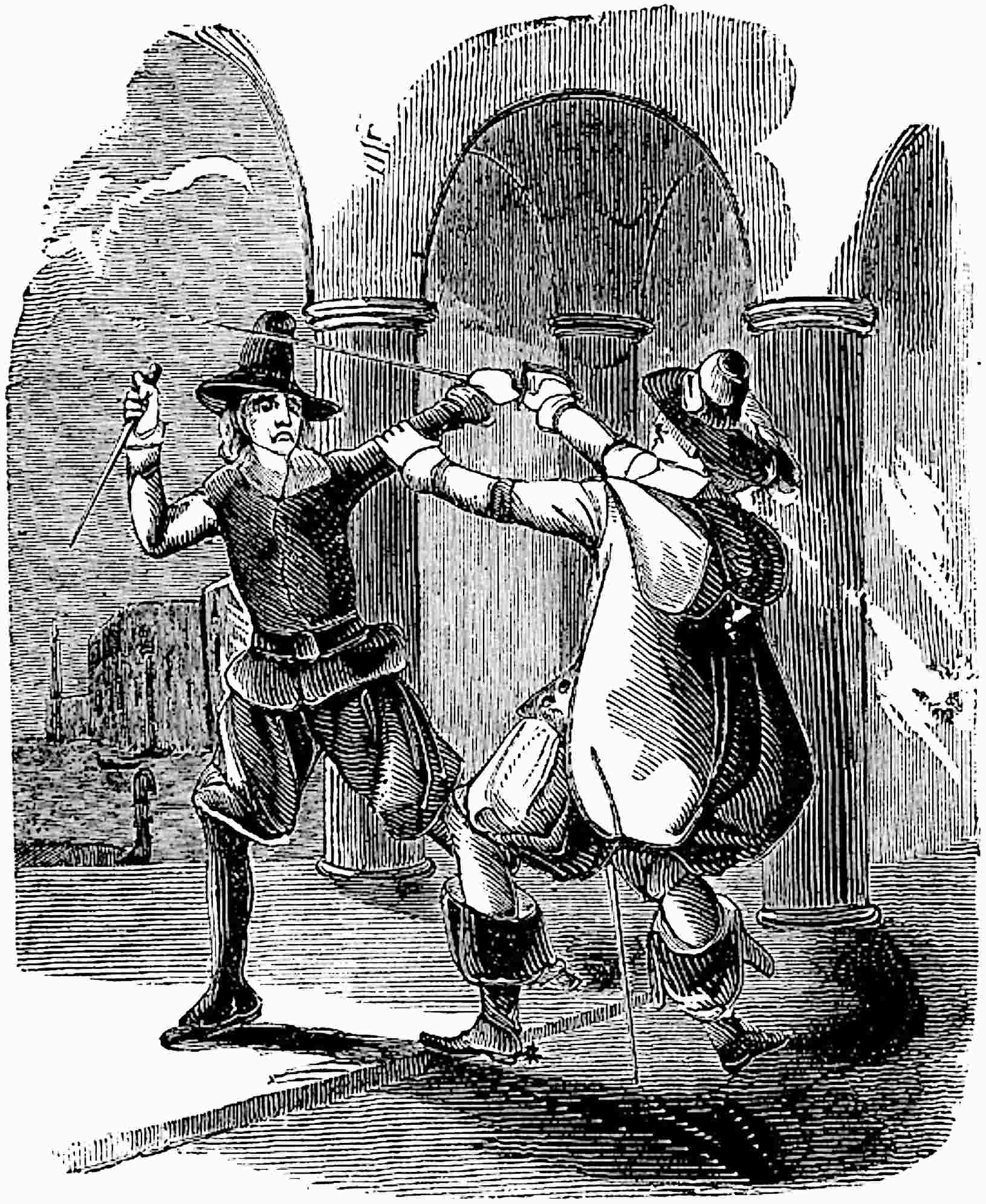 The stranger fights back against the assassin.