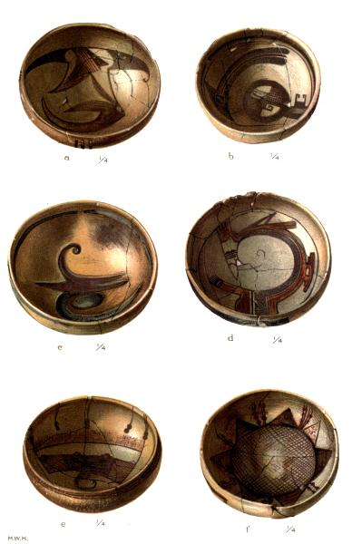 PL. CLII—
FOOD BOWLS WITH BIRD, FEATHER, AND FLOWER SYMBOLS FROM SIKYATKI