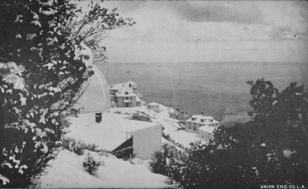 LOWE OBSERVATORY, With Hotel and Buildings on Echo
Mountain, Mount Lowe Railway, after a Snow Fall.