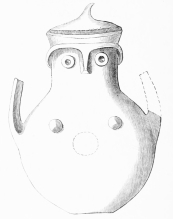 No. 173. Splendid Trojan Vase of Terra-cotta,
representing the tutelary Goddess of Ilium, θεὰ γλαυκῶπις Ἀθήνη. The
cover forms the helmet. (8 M.)