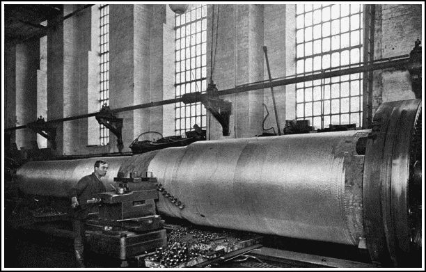 THE JACKET OF A 12-INCH GUN ON LATHE