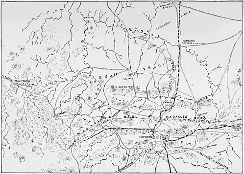 The Battlefields of Pretoria. (From a personal survey).
Scale 17 miles to an inch.