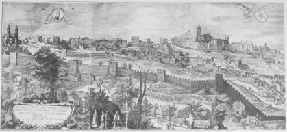 Section I.

View of Prague during the Reign of Rudolph II. (In 3 Sections).

After Sadeler’s Famous Engraving,

The Inscription on it states that in 1606, Ag. Sadeler, Engraver to His
Sacred Majesty, dedicated it to the noble, most worthy, and most prudent
Primators, Consuls and Senators of the Metropolitan Threefold Town of
Prague.