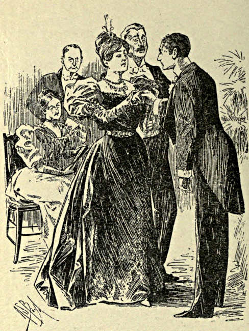 Lady greeting a gentleman at a party