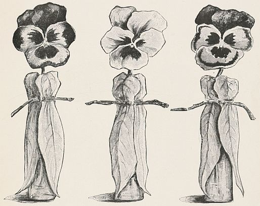 Pansies with leaf dresses