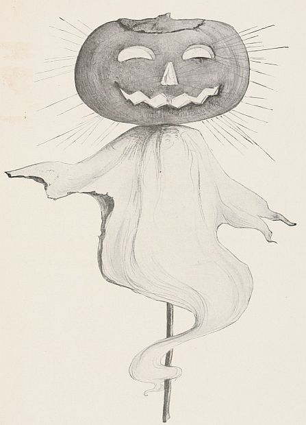 Jack O'Lantern on a stick with a white robe like a ghost