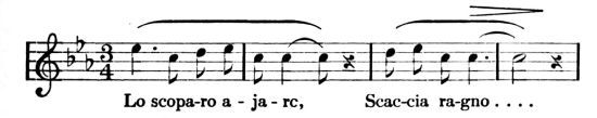 [Musical notation:
Lo scopa-ro a-ja-rc, Scac-cia ra-gno .... ]