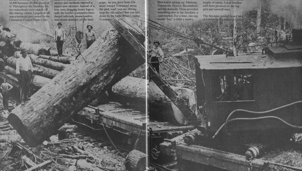 Loading logs onto a flatcar