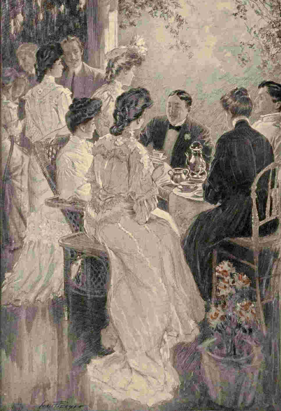 Group of men and women partaking in tea time