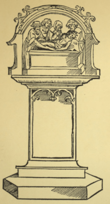 The burial of Jesus, as shown on an engraved column.