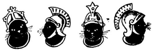 Decorative footer, cat heads
  wearing helmets