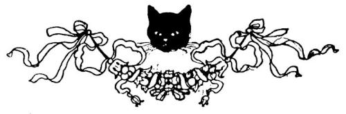 Decorative footer, cat head
  above knotted ribbons