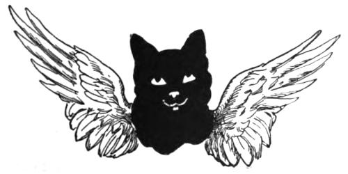 Decorative footer, cat
  head with white angel wings