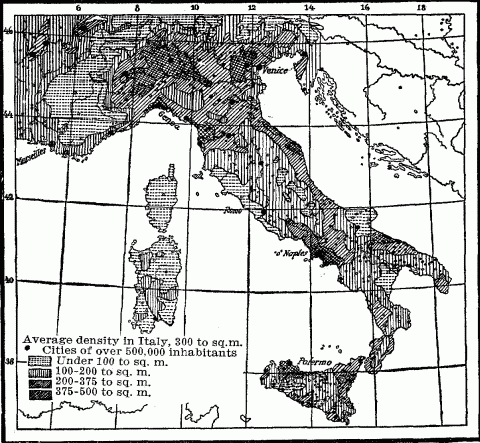 Density Of Population In Italy.