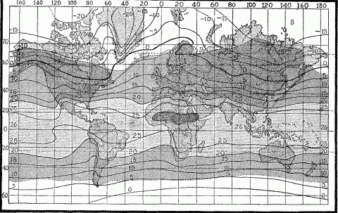 Mean Annual Isotherms And Heat Belts [Centigrade 0°C = 32°F. 20°C = 68°F. 30°C = 86°F.]