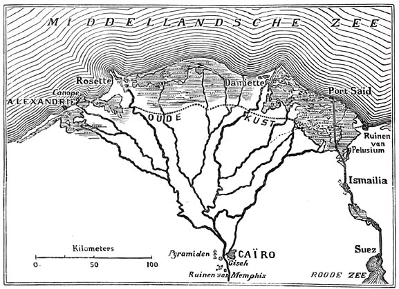 Fig. 104. Langzame landaanwinning aan de monding van den Nijl.