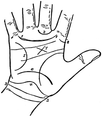 Plate XX. THE GIRDLE OF VENUS, THE RING OF SATURN, THE THREE BRACELETS, THE LINE OF
INTUITION AND THE VIA LASCIVA.