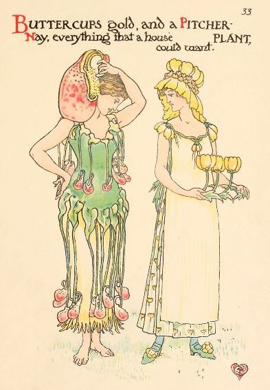 one lady with platter and golden goblets, another with pitcher on her shoulder