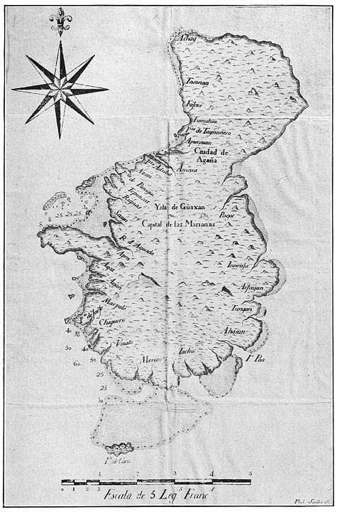 Map of Guam, one of the Marianas Islands, in Concepción’s Historia general (Sampaloc, 1788–1792)