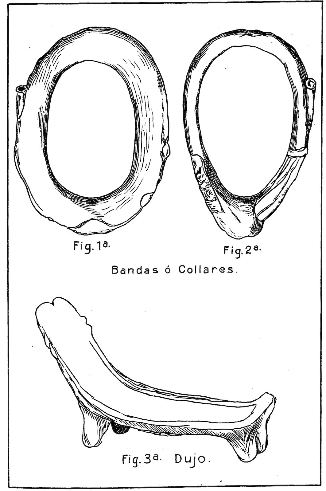 Fig. 1ª. Fig. 2ª. Bandas ó Collares. Fig. 3ª. Dujo.