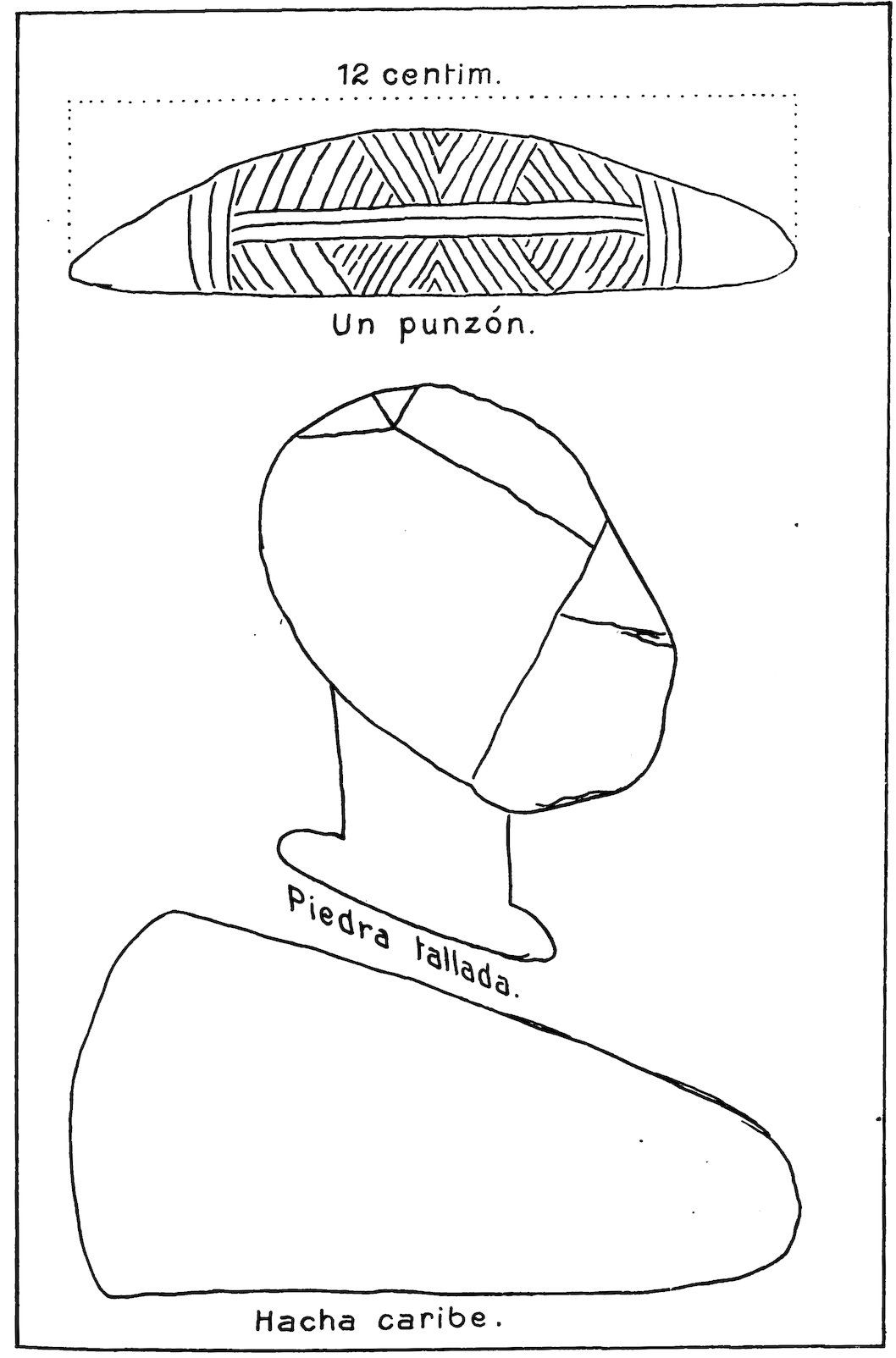12 centim. Un punzón. Piedra tallada. Hacha caribe.
