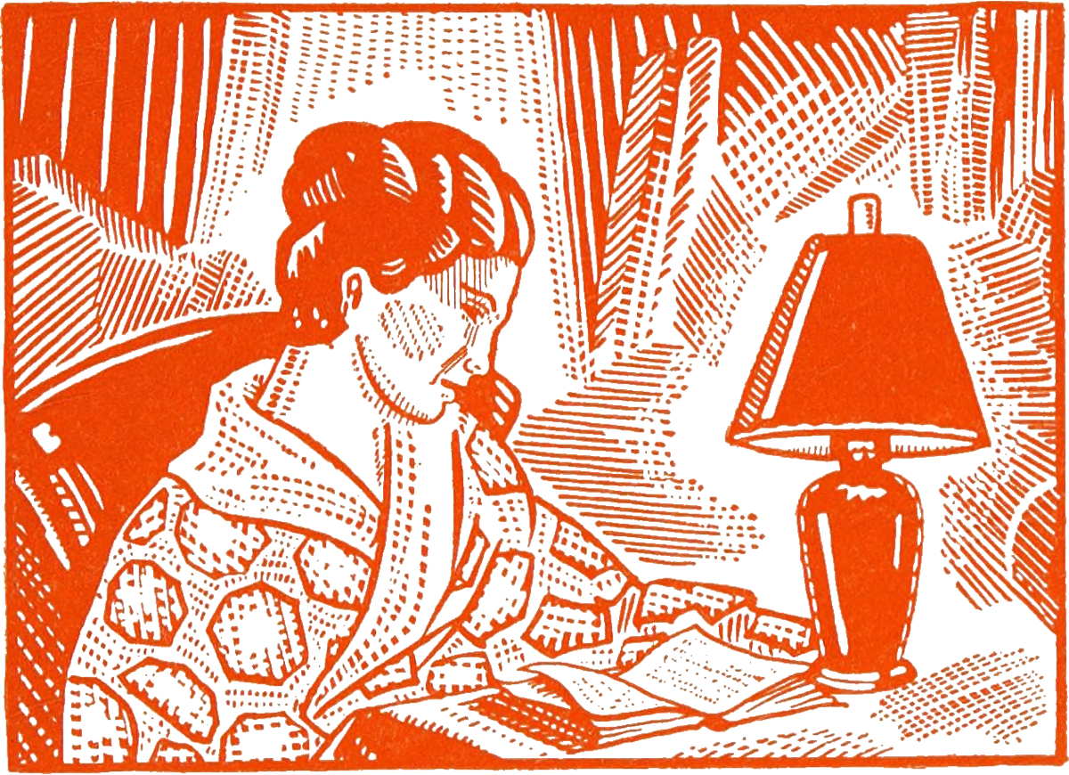 Woman at table with book